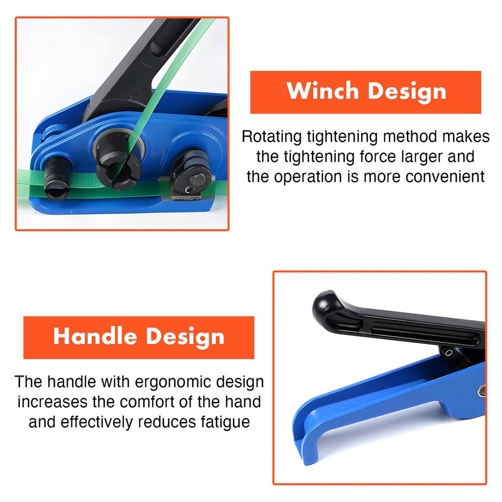 Heavy Duty Poly Strapping Tensioner & Cutter Manual Banding Tools Windlass for 1/2" -3/4" Width Polyester Polyproplyn