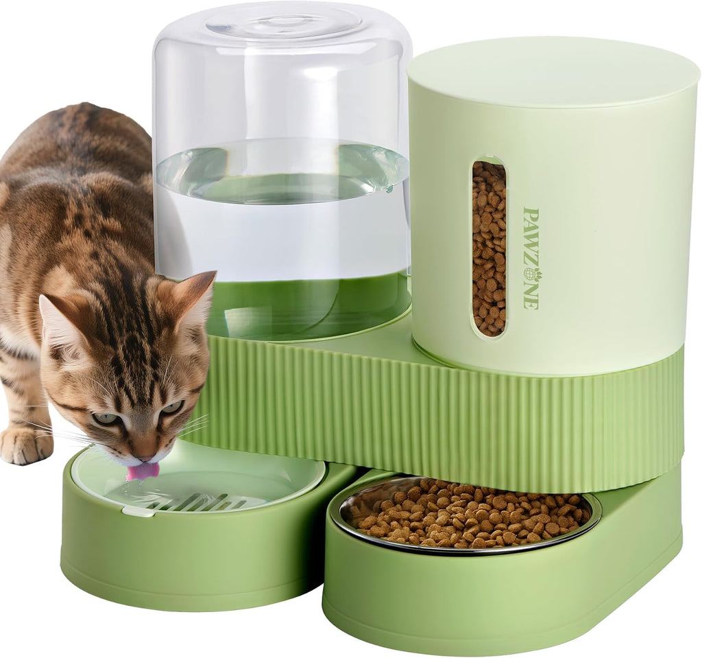 Automatic Cat Feeder Stainless Steel Water Dispenser Gravity Food Feeder and Waterer Set with Pet Food Bowl for Small