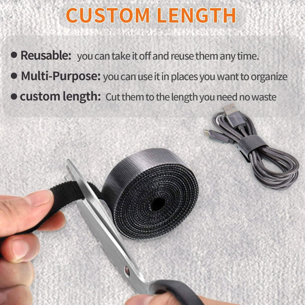 Hook and Loop Tape 32FT Reusable Fastening Tape Cable Ties Double-Sided Hook-and-Loop Cable Management Tie (White, 1IN)