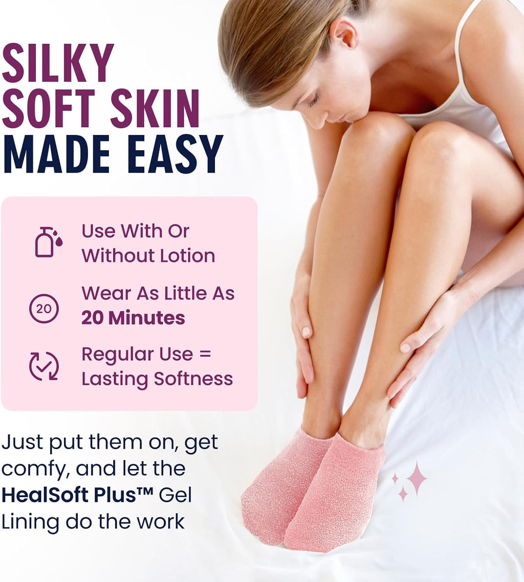 Moisturizing Gel Socks, Plush Pink, 1 Pair | Full-Foot Gel Lining, Overnight Foot Care, Dry Feet and Cracked Heels