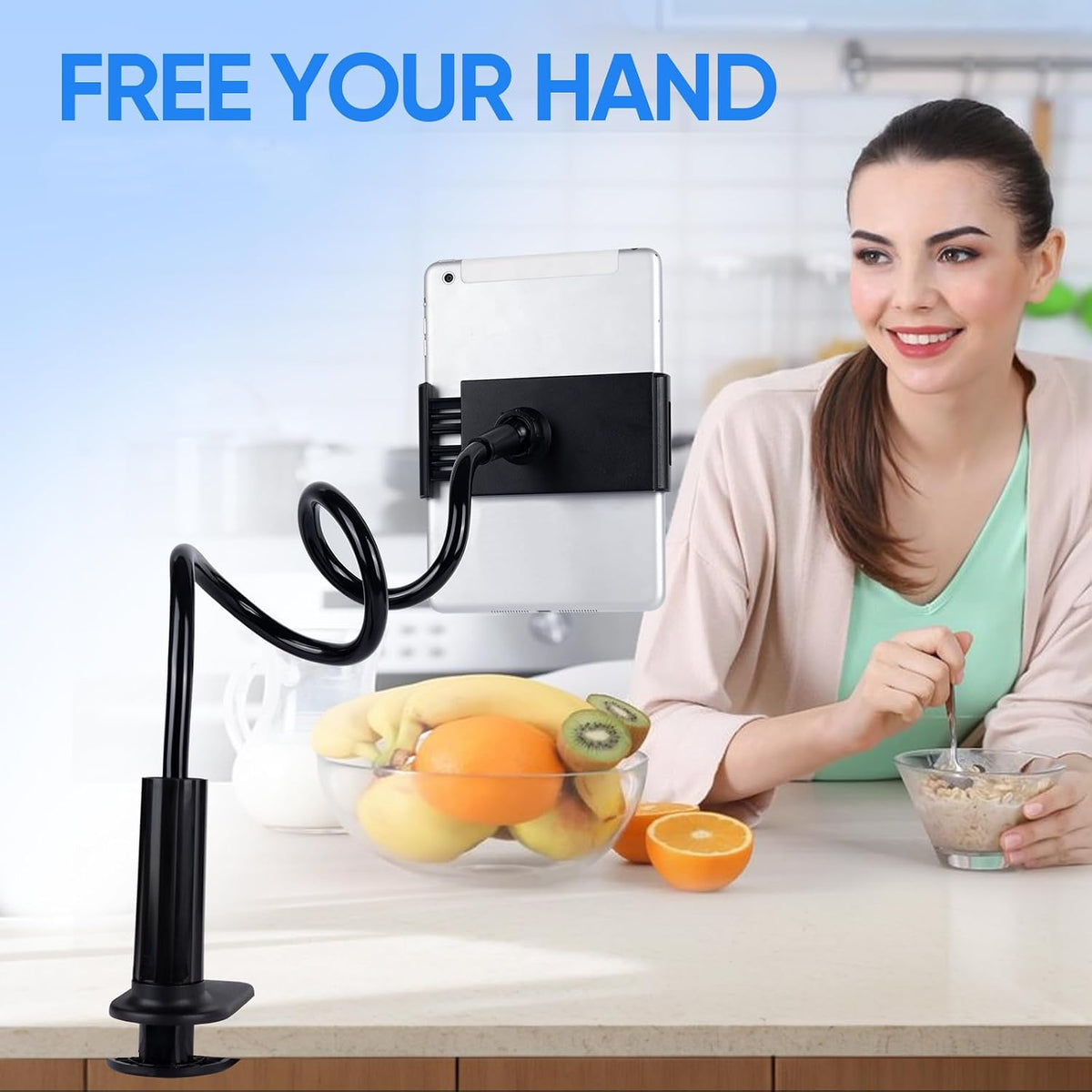 Lazy Bracket Gooseneck Tablet Holder for Bed, 360 Flexible Long Arm Adjustable Tablets Stand Clamp for Desk Phone