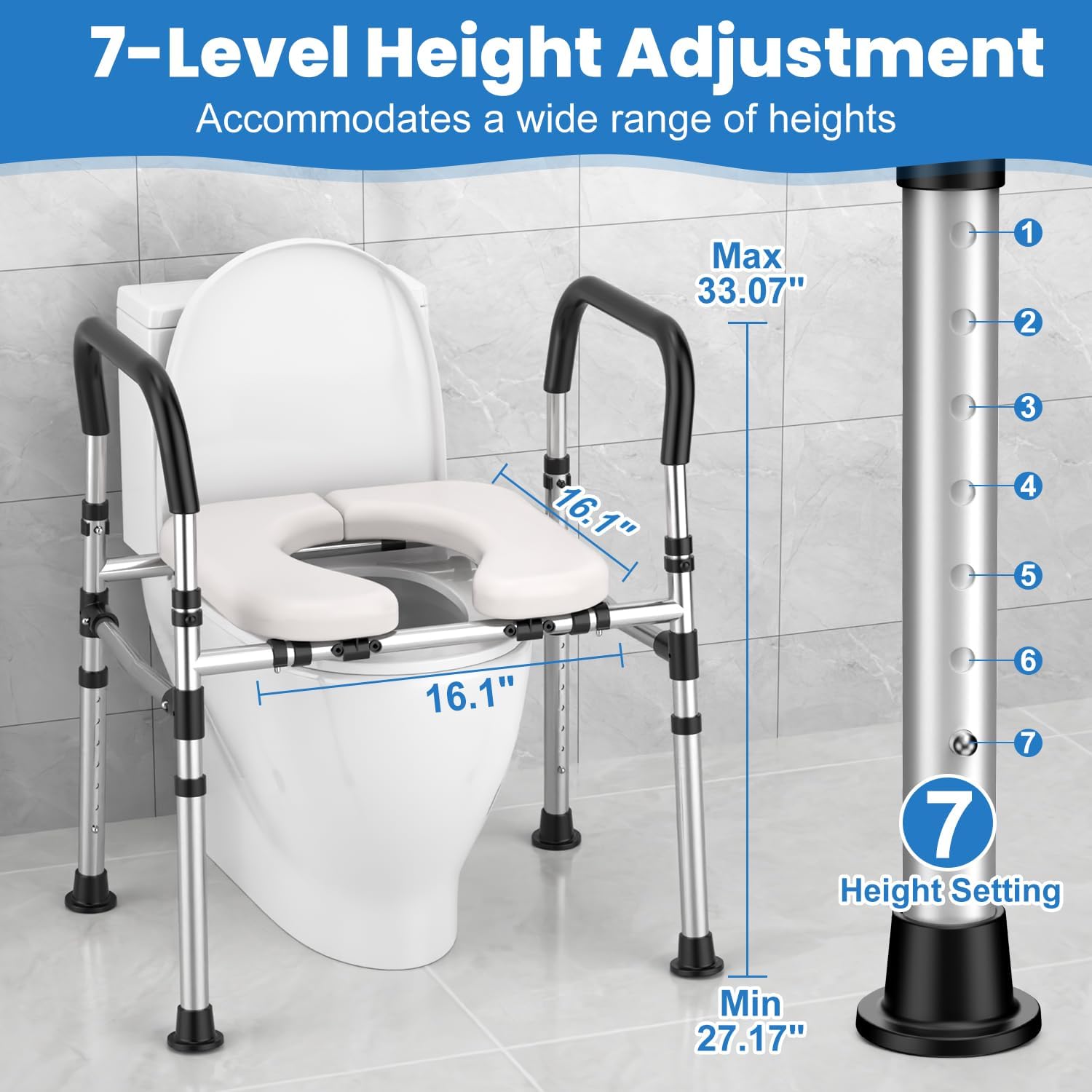 Toilet Seat Riser for Seniors, Raised Toilet Seat with Handles - FSA/HSA Eligible, Adjustable Height & Width