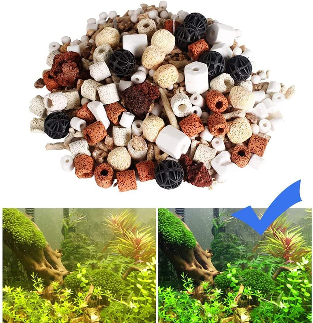 Bio Balls Ceramic Rings Set, Aquarium Biological Filter Media with Mesh Bag for Fish Tank and Pond, Fish Tank Filter