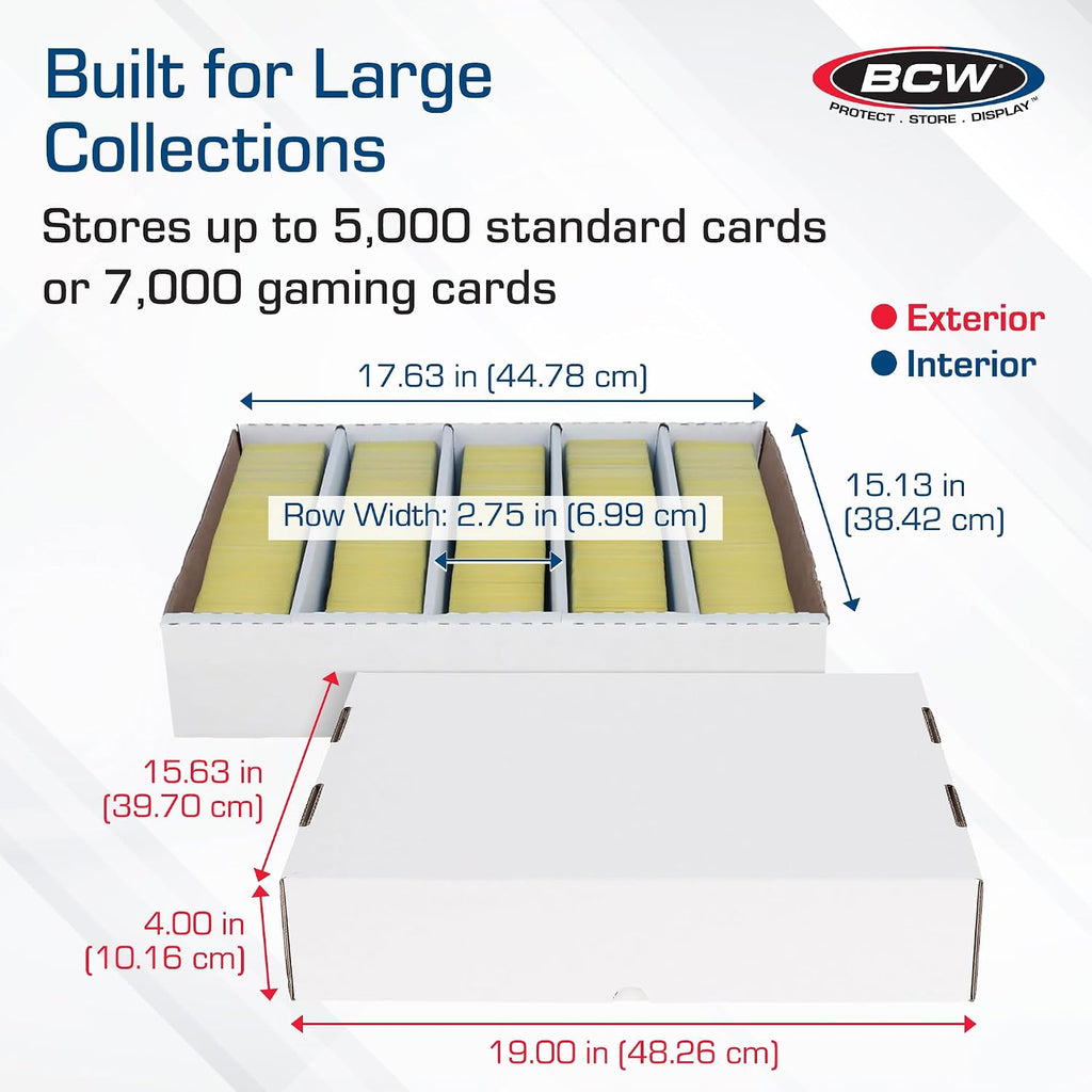 5000-Count Trading Card Storage Boxes with Full Removable Lids, 2 Pack | Each five-row box holds 5,000 trading cards