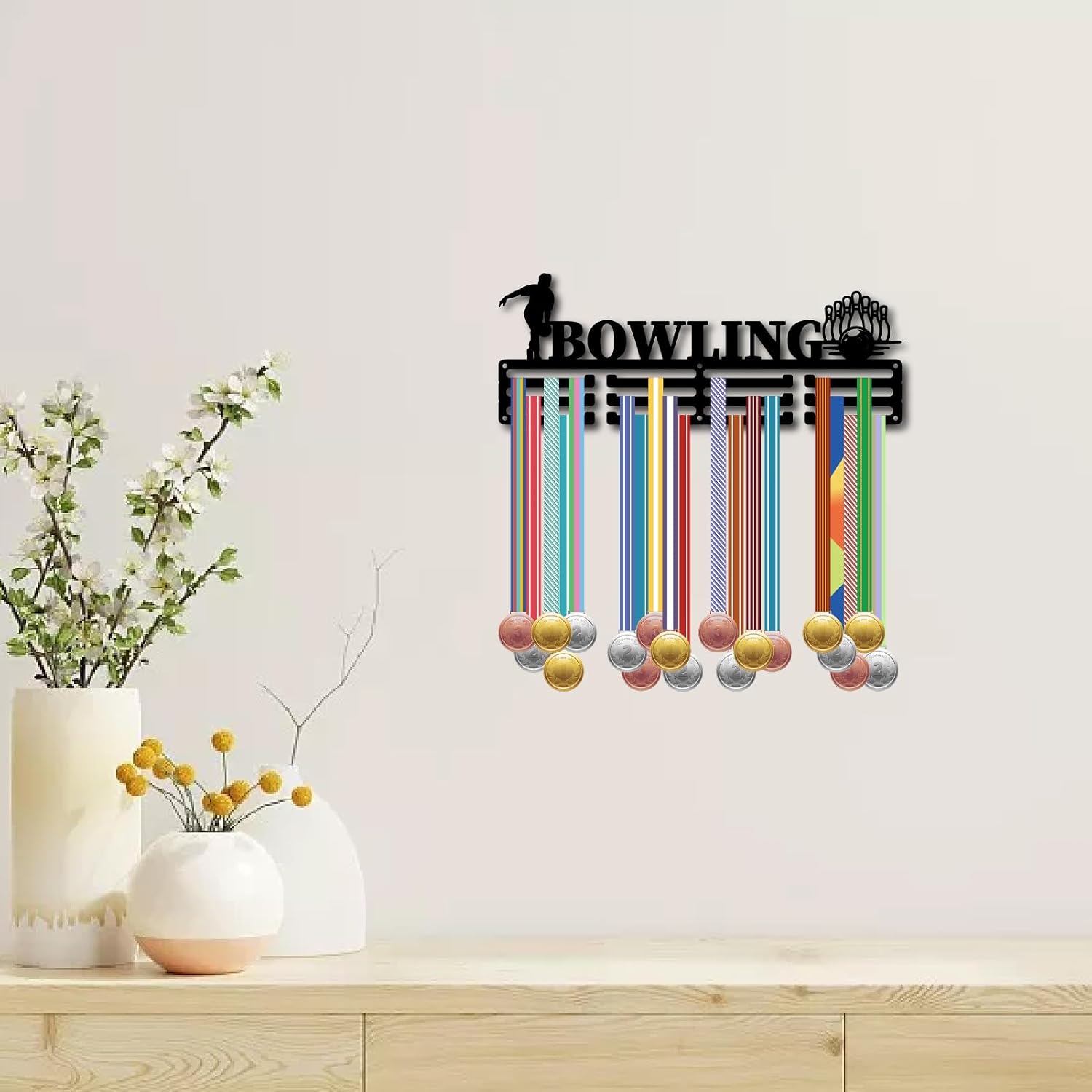 Bowling Medal Holder Sports Medal Hanger Display Race Awards Metal Rack Trophy Ribbons Organizer Iron Mount Decor