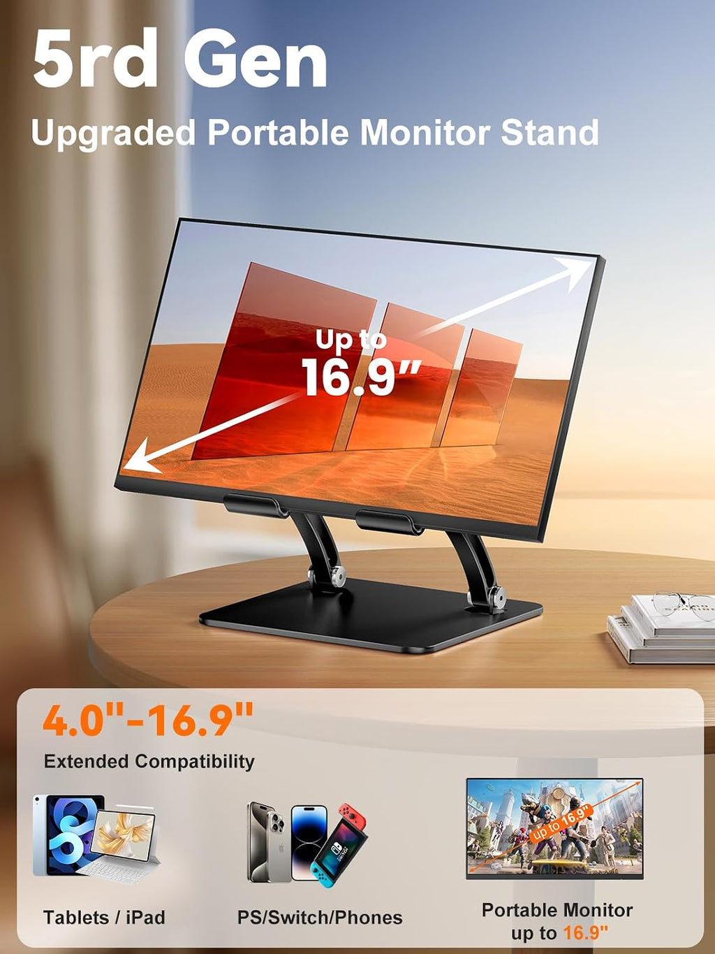 Tablet Holder Stand, Dual Rod Adjustable Aluminum Desktop Stand, Compatible with 4.7-16.9" iPads, Surface Tablets