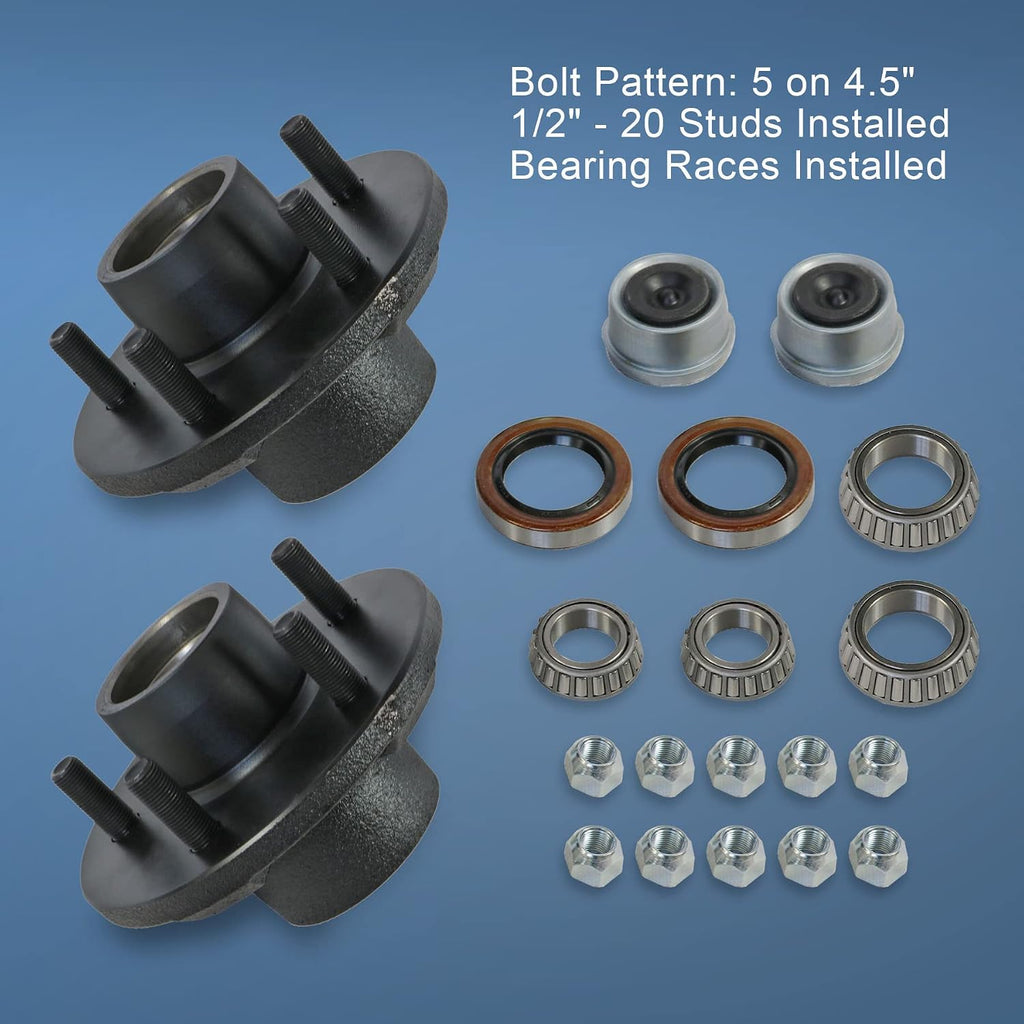 Trailer Idler Hub Kits 5 on 4.5" for 3500 lbs Axle 1/2"-20 Thread 22017K Set of 2