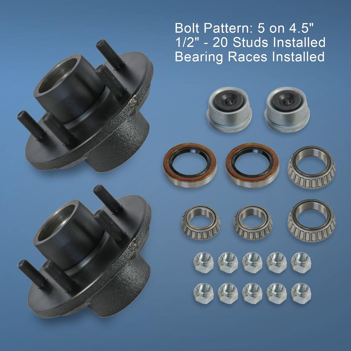 Trailer Idler Hub Kits 5 on 4.5" for 3500 lbs Axle 1/2"-20 Thread 22017K Set of 2