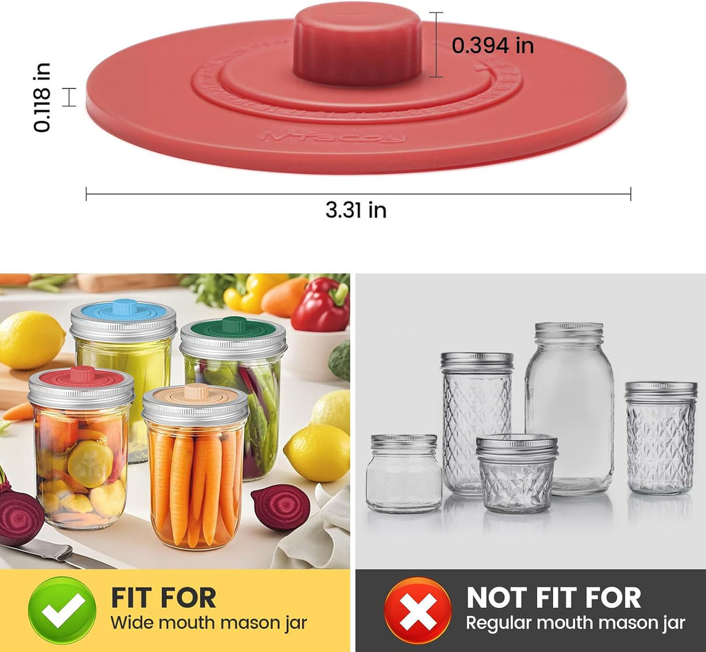 Original Patented Airlock Fermentation Lids for Wide Mouth Mason Jars, Fermenter Caps, Fermentation Kit for