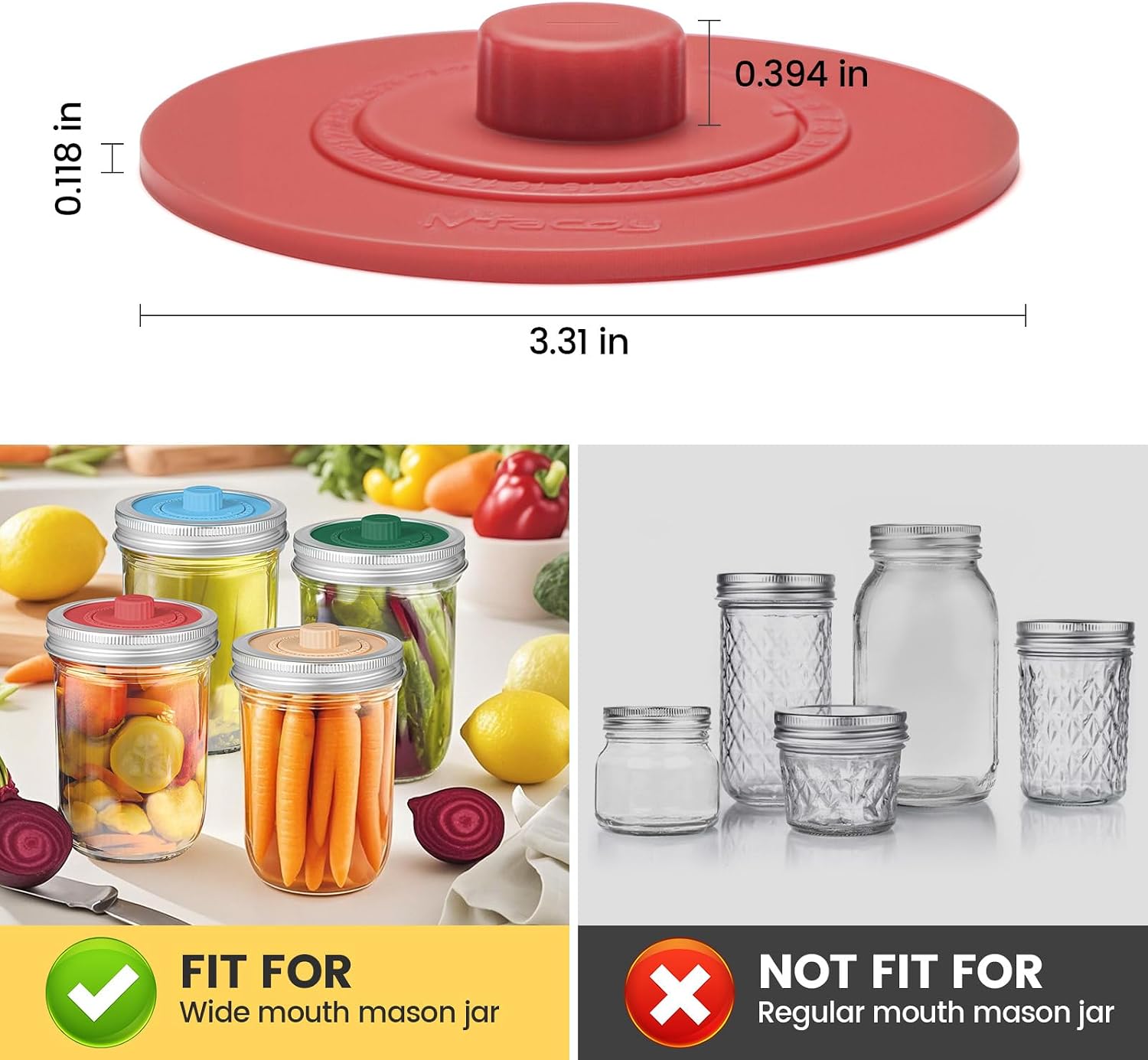 Original Patented Airlock Fermentation Lids for Wide Mouth Mason Jars, Fermenter Caps, Fermentation Kit for