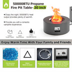 30" Round Outdoor Propane Fire Pit Table Firepit Table for Outside Patio