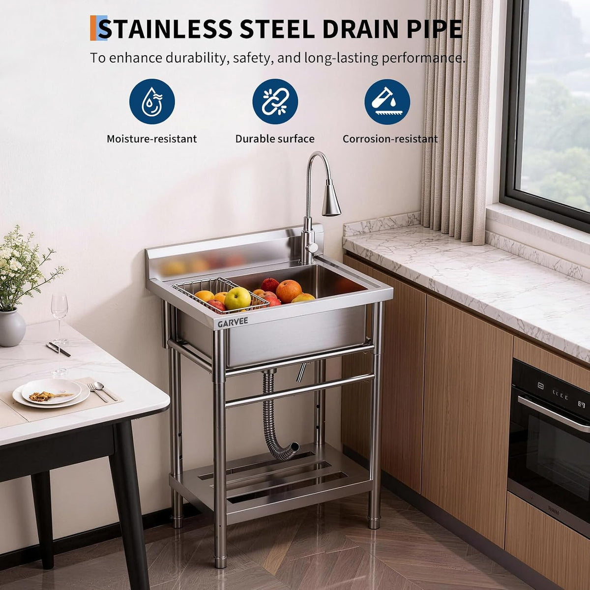 Utility Sink, Single Bowl Kitchen Sinks, Stainless Steel Laundry Tub
