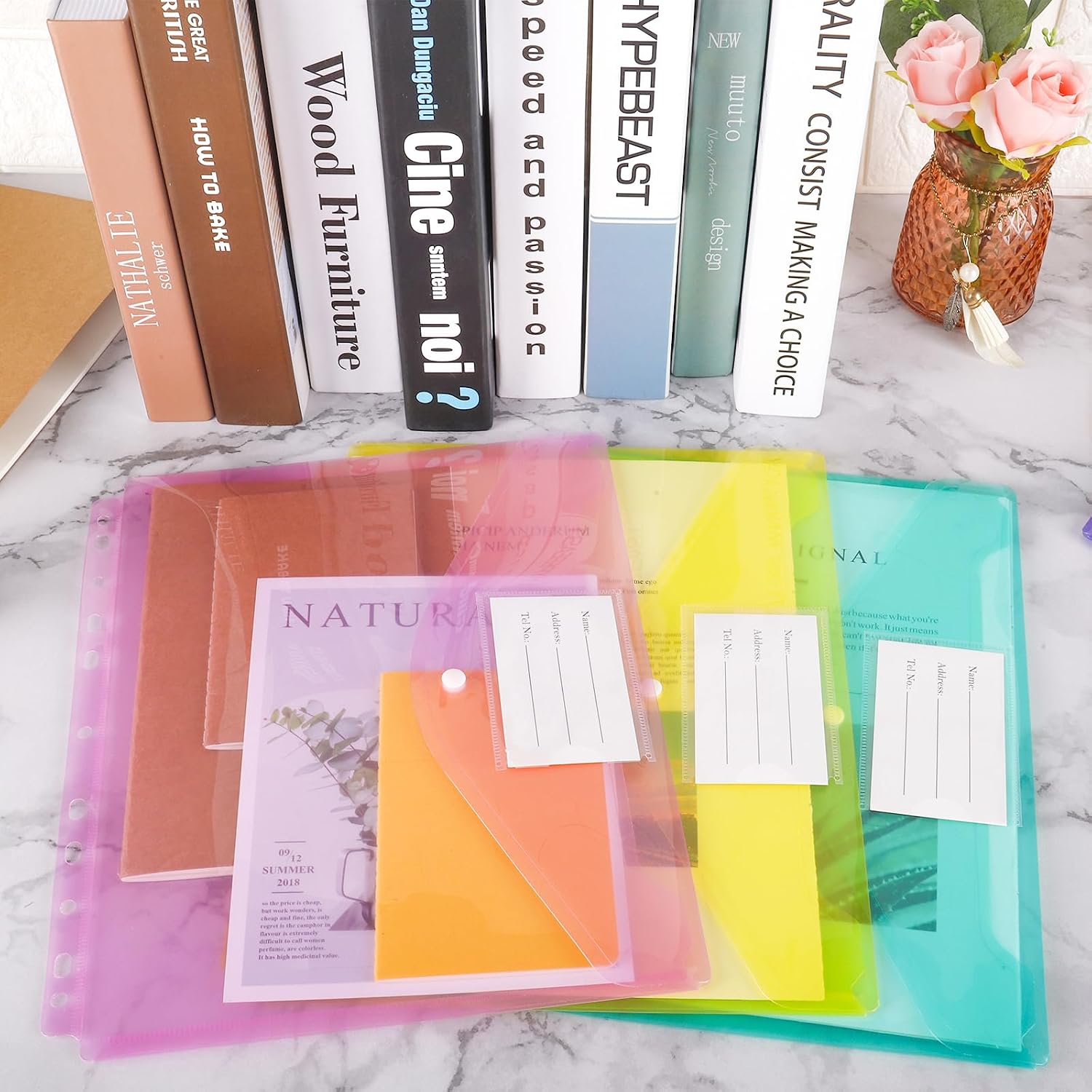 30pcs Binder Sleeves, Binder Pockets for 3 Ring, Binder Folders, 11 Holes, Letter Size, Snap Button Pouch with Label
