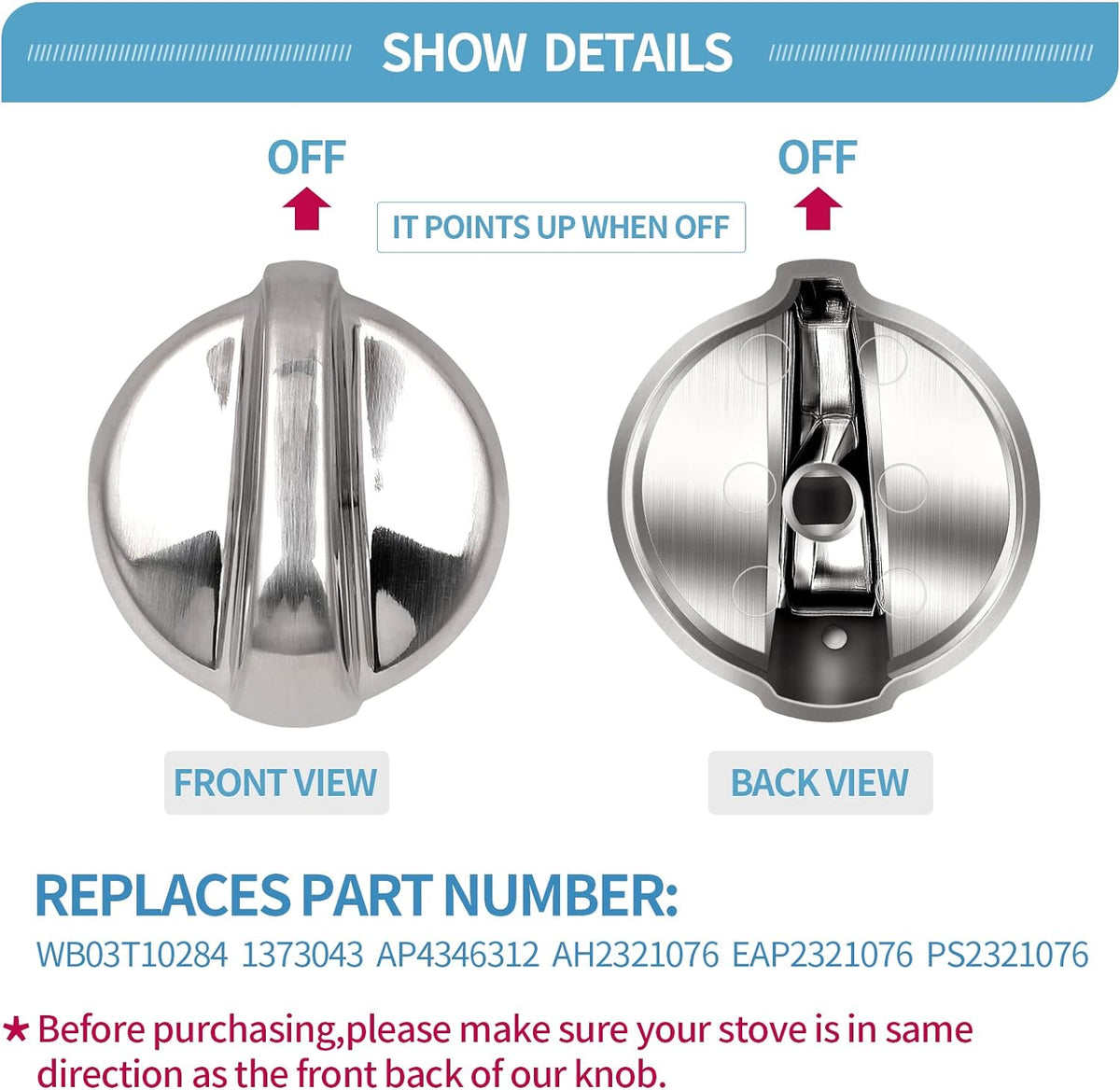5 Pack WB03T10284 Oven Knobs Replacements for GE, 191D5100 Stove Knons Compatible with GE Range Stove Oven Replaces 1373043 AP4346312 AH2321076 EAP2321076 PS2321076