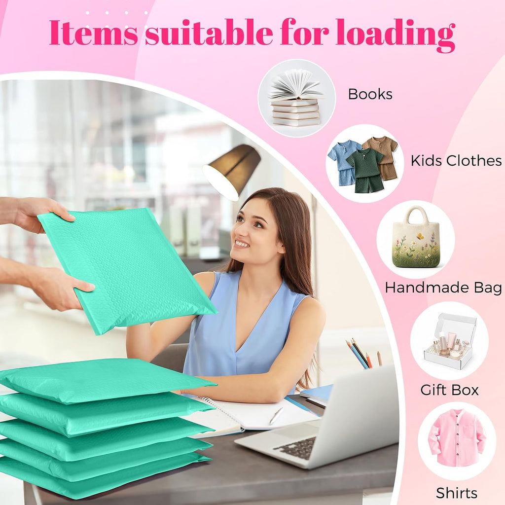 Bubble Mailers 10x13" Padded Envelopes Teal 40 Pack Waterproof