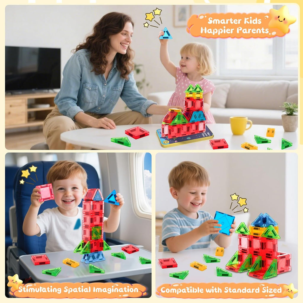 Magnetic Tiles Magnetic Blocks Building Toy: Portable Mini Magnetic Tiles Travel Set 32 Pieces Montessori Toys