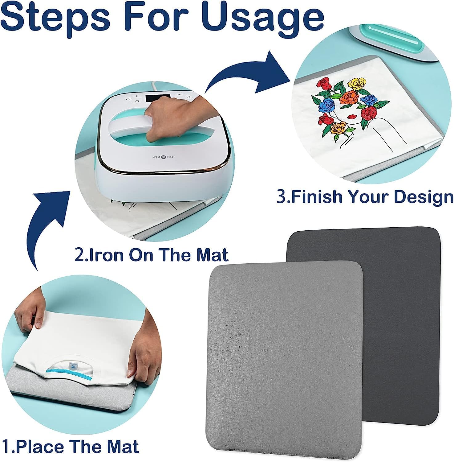 Heat Press Mat 8"x10" - Double Sided Pad for Craft Vinyl Ironing | 7-Layer Composite Even Heat Distribution:
