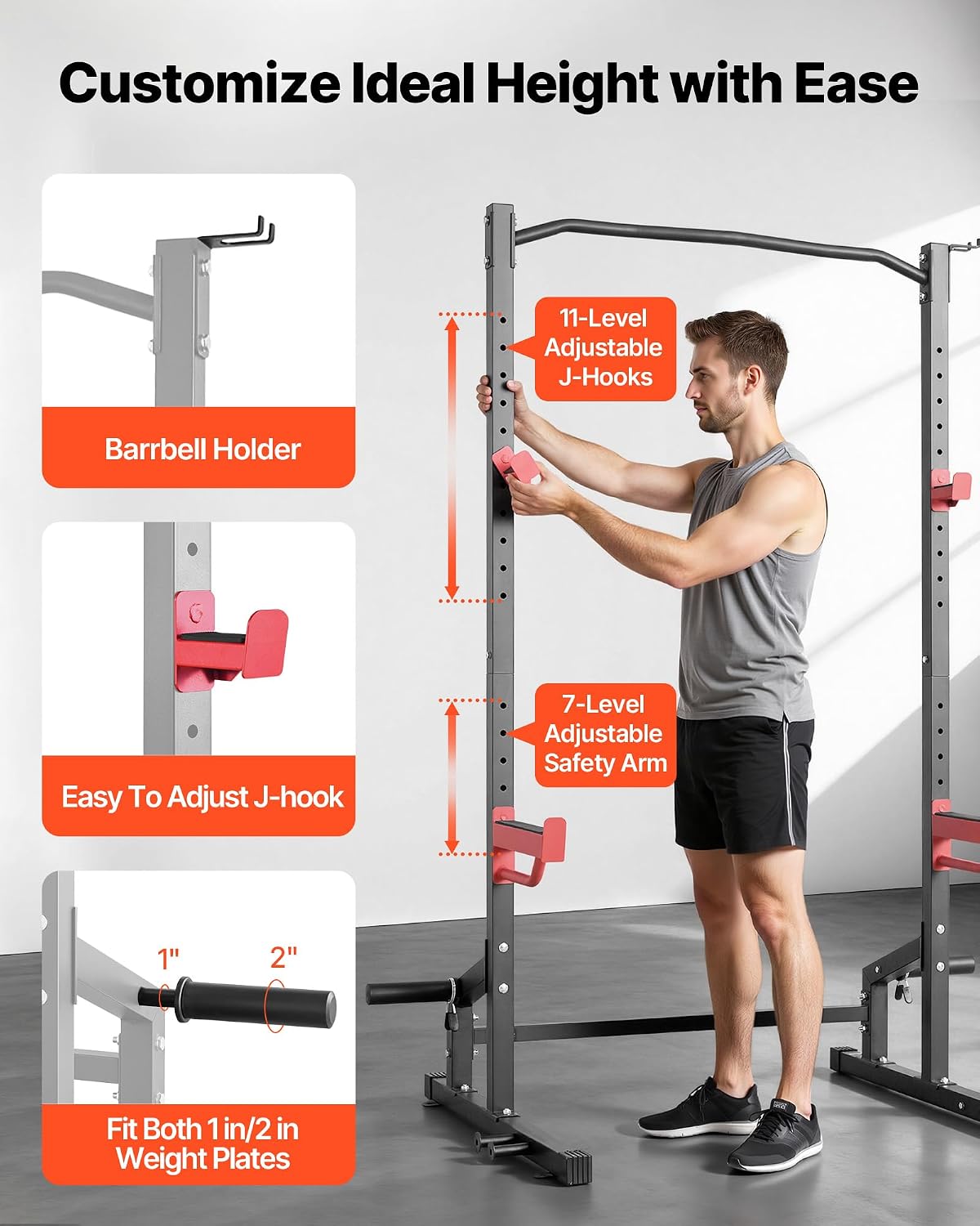 Power Cage Squat Rack, Multifunctional Squat Rack for Home Gym, Workout Strength Training Equipment for Bench Press