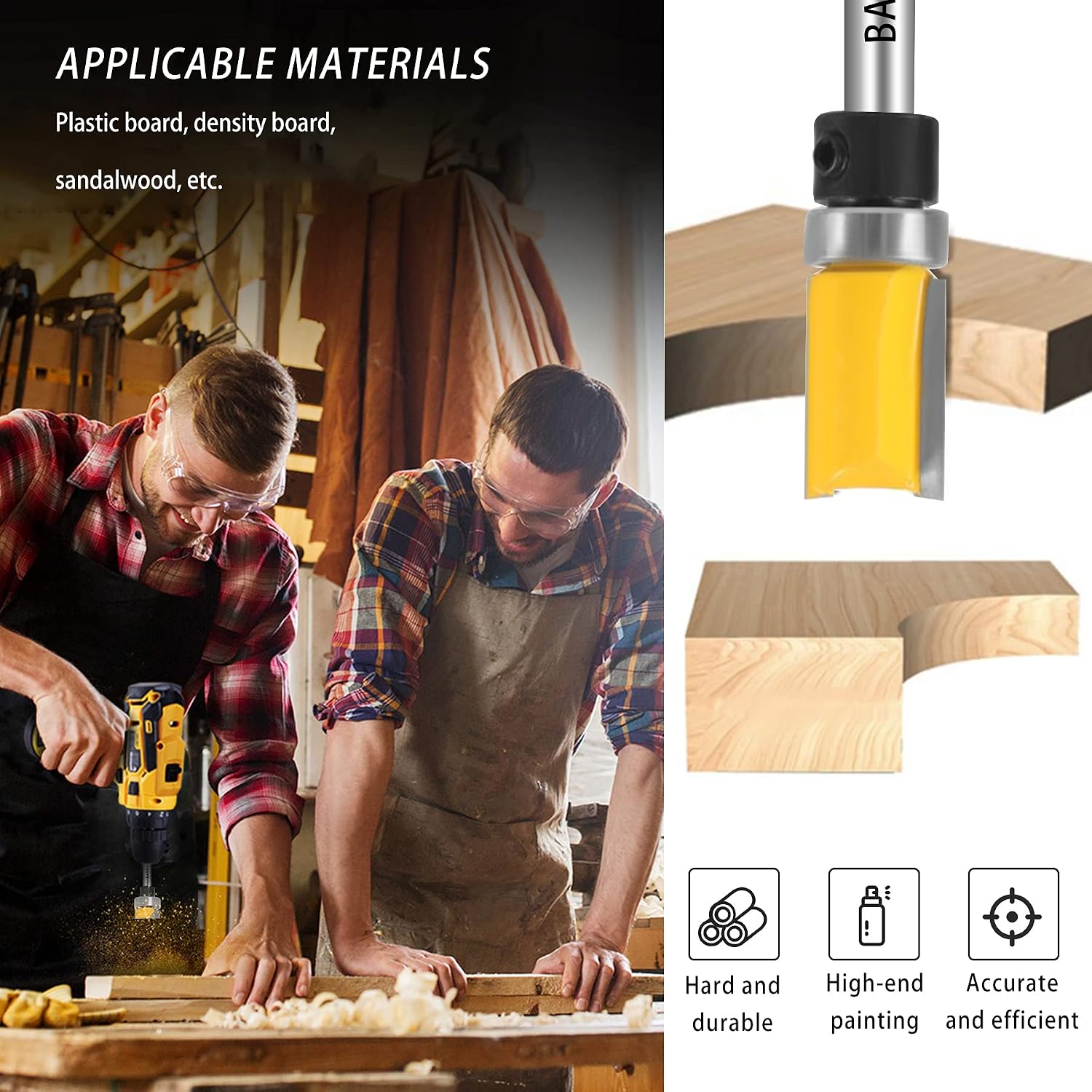 Professional Pattern Flush Trim Router Bit Set with 1/4 inch Shank | 4Pcs 1/2" Cutting Diameter Carbide Bits with Top