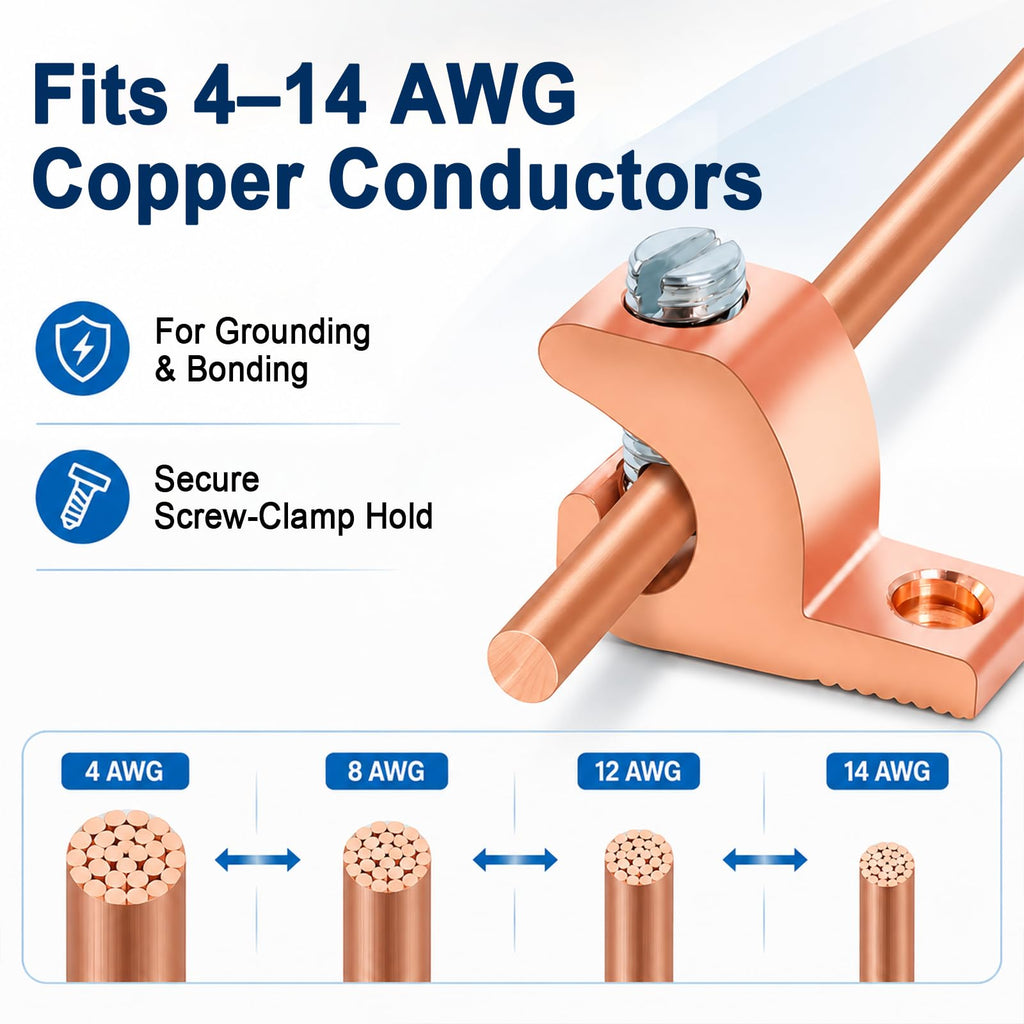 20-Pack Grounding Lug, Solid Copper Lay-in Connector for 4 to 14 AWG Wire