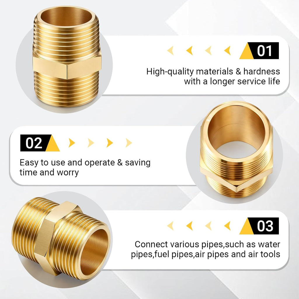 Hotop 2 Pieces Brass Nipple 1 X 1 Inch Npt NPT Pipe Fitting Adapter