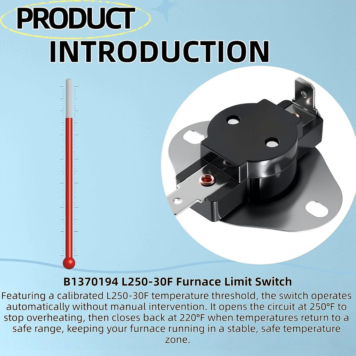 B1370194 Furnace Limit Switch L250-30F - Auto Reset Replacement for Goodman Furnaces