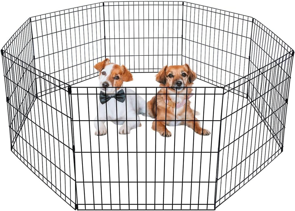 Foldable Dog Playpen | 24 Inch, 8 Panels | Metal Pet Exercise Pen | Indoor Outdoor Portable Dog Fence with Door |