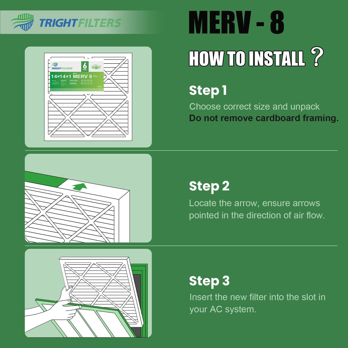 14x14x1 Air Filter 6 Pack, MERV 8 Filter Replacement
