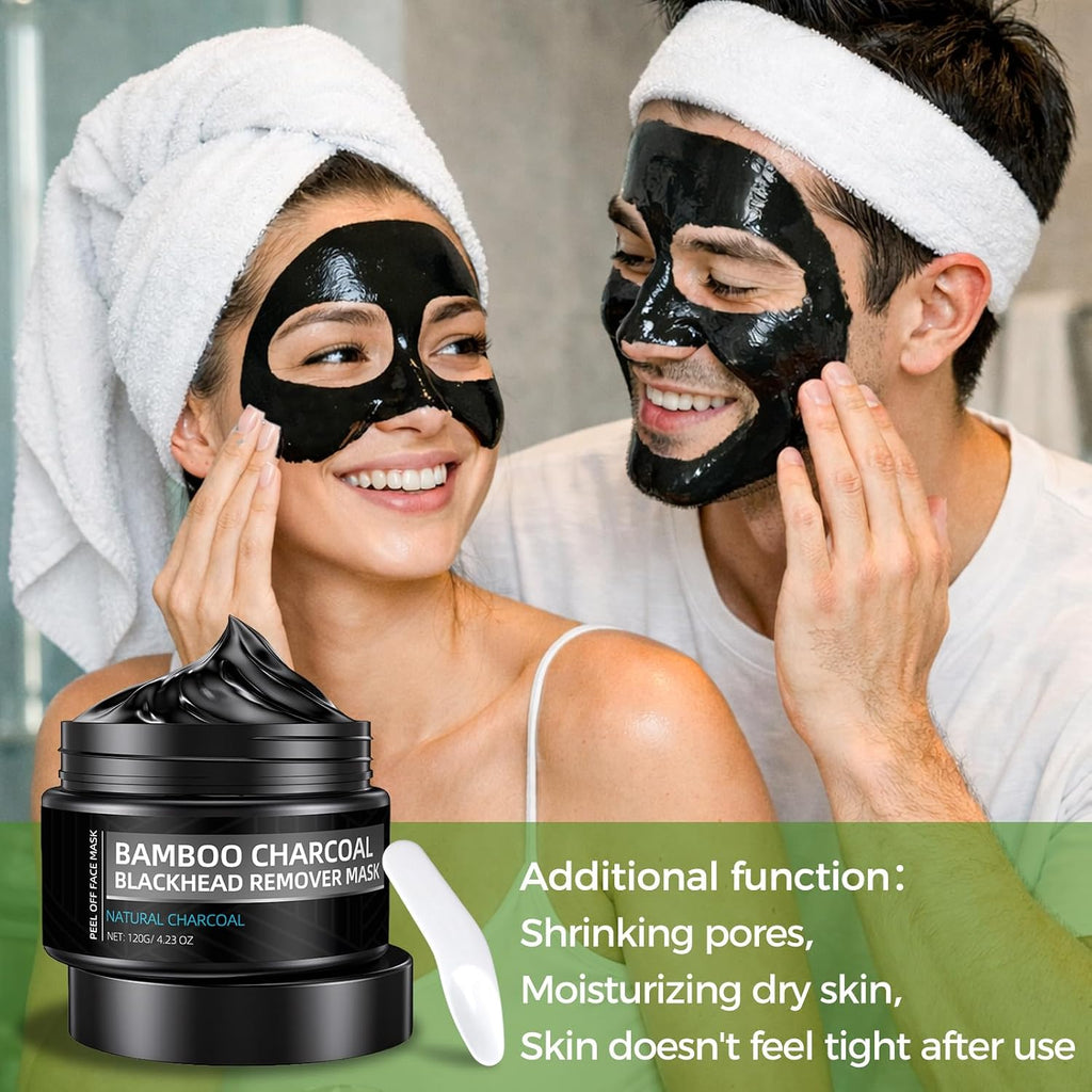 Peel Off Face Mask, Blackhead Remover for Face & Nose, Bamboo Charcoal for Deep Cleaning, Reducing Oil, Smoothing