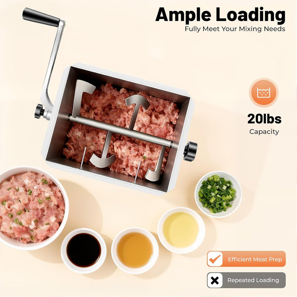 20lbs/10L Manual Meat Mixer, Stainless Steel Meat Mixers Sausage Mixer Machine Meat Processing Equipment