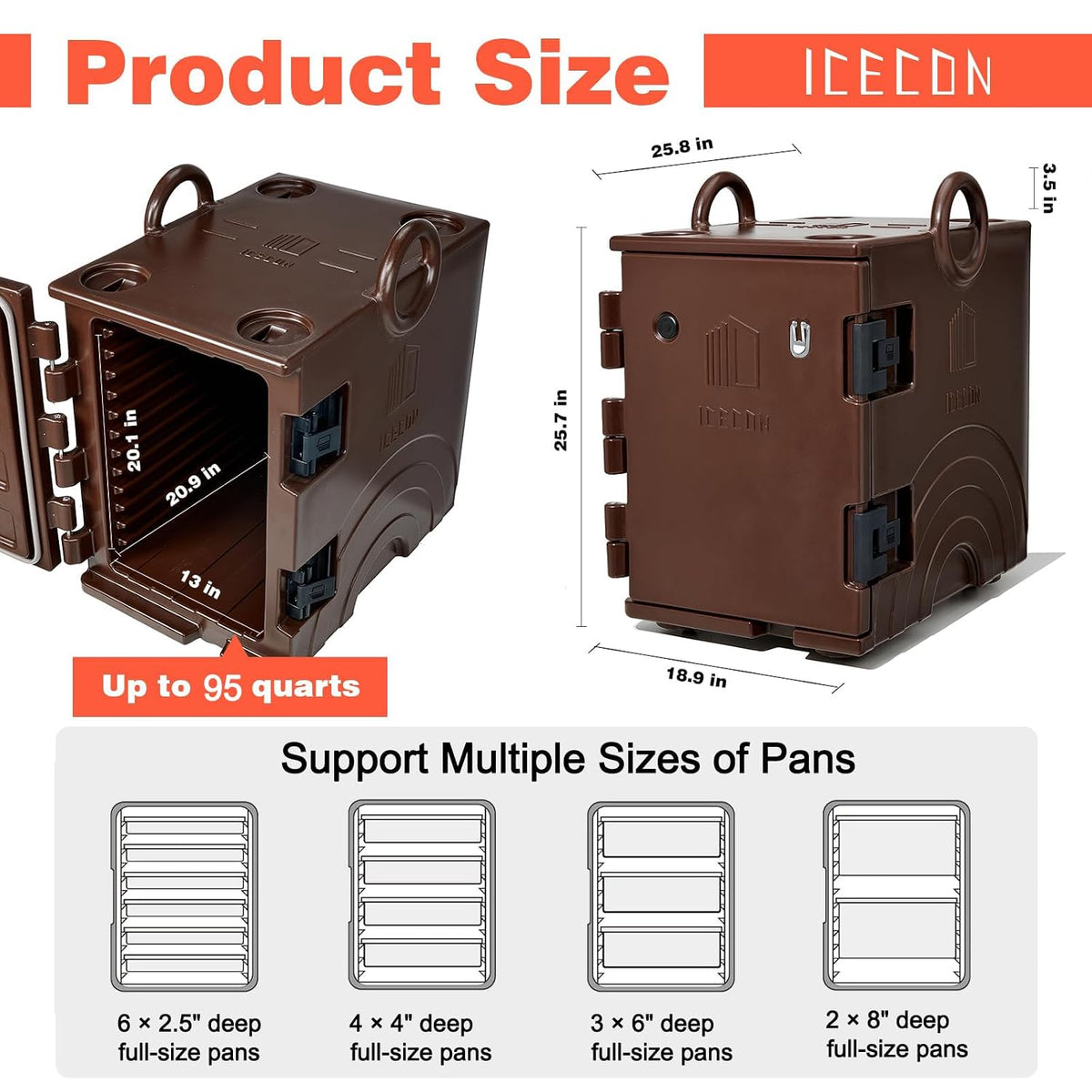 Front Loading Insulated Food Pan Carrier,95 Quart Hot Box for Catering,Hot Box Food Warmer for 6 Full-Size Pans,LLDPE