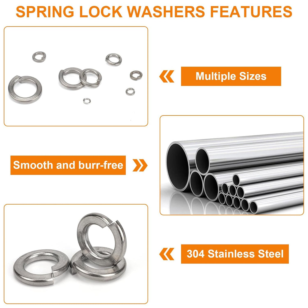 530Pcs Metric & SAE Spring Lock Washer Kit 304 SS M3-M10 6#-3/8"