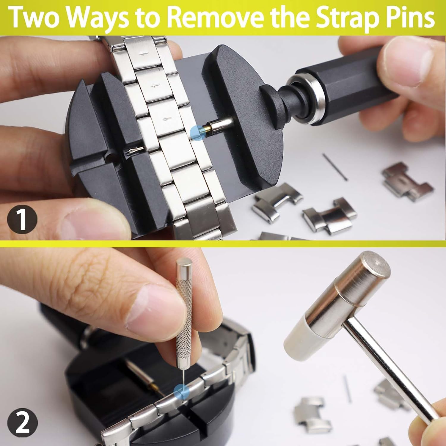 Watch Link Removal Kit, Watch Band Sizing Tool for Watch Strap Adjustment, Watch Pins Replacement, Watch Hammer