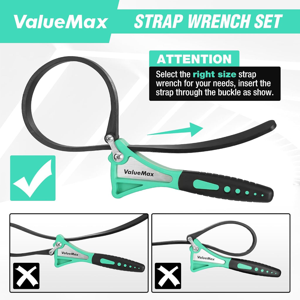 Oil Filter Wrench, 2 piece Rubber Strap Wrench Set, Jar Opener | 4" (Small) and 6"(Large), Adjustable, No Scratch