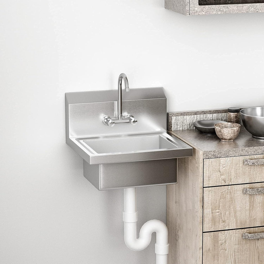 Upgraded Commercial Hand Wash Sink Stainless Steel Prep/ Bar Sinks - Wall Mount Utility Sink with Faucet, Heavy Duty