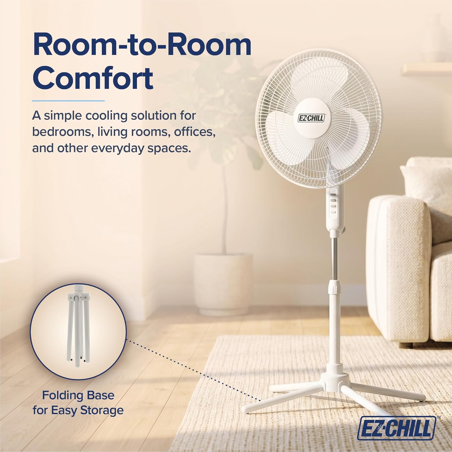 16” Oscillating Pedestal Fan, 3-speed Options, 90-Degree Oscillating Head, Adjustable Height and Tilt, Powerful Air
