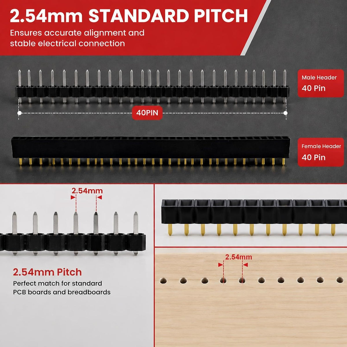 10PCS 2.54mm 40 Pin Breakaway Male Female Header Pins