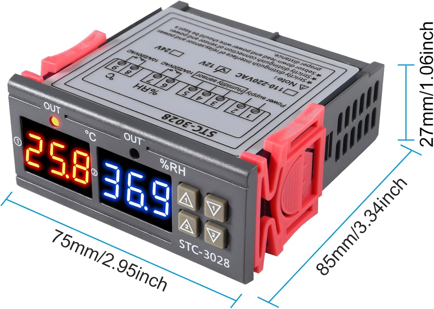 STC-3028 Temperature Controller 12V Temperature and Humidity Controller Meter with Integrated Sensor Dual Digital