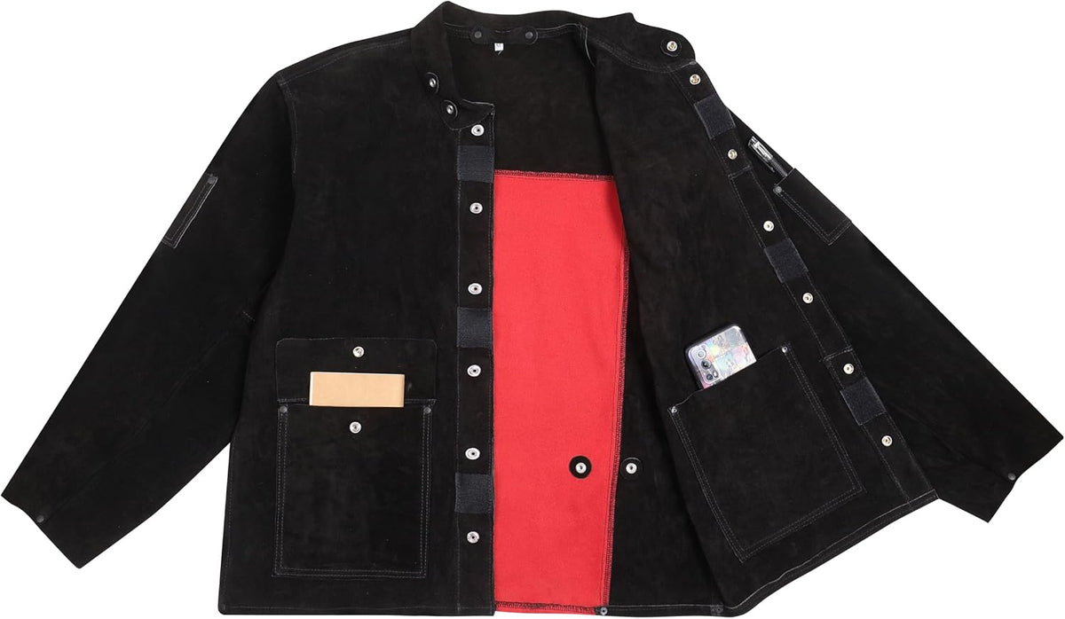 Black Leather Welding Jacket,Flame Heat Resistant