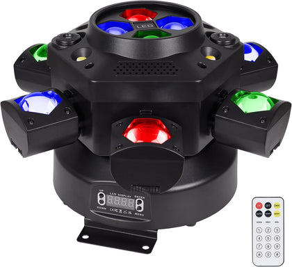 Moving Head DJ Lights 150W RGBW, 6-Arm Party Stage Light with Remote | 150W RGBW 6-arm beams, DMX-512 &