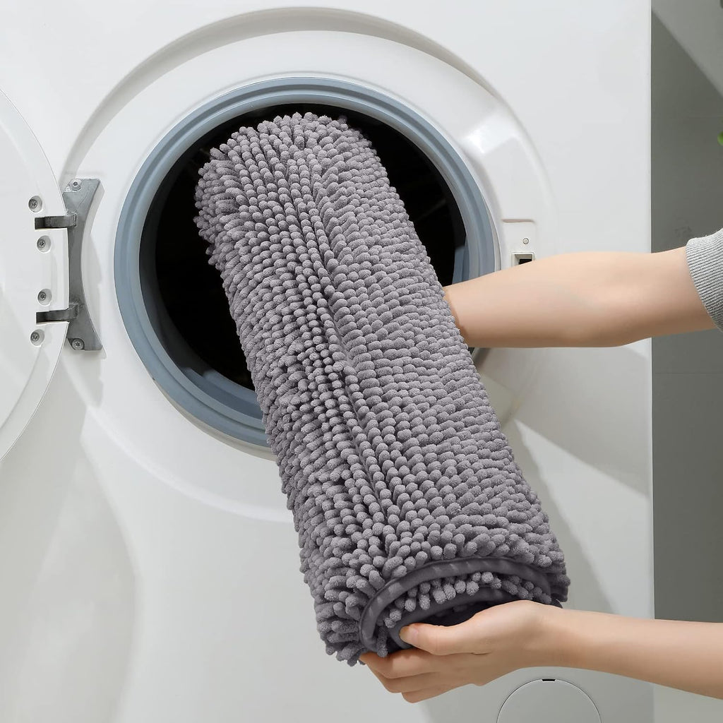 3 Pieces Bathroom Rugs, Soft Thick Absorbent Chenille Bath Mats, Washable Non-Slip Floor Rugs for Shower & Bath, Grey