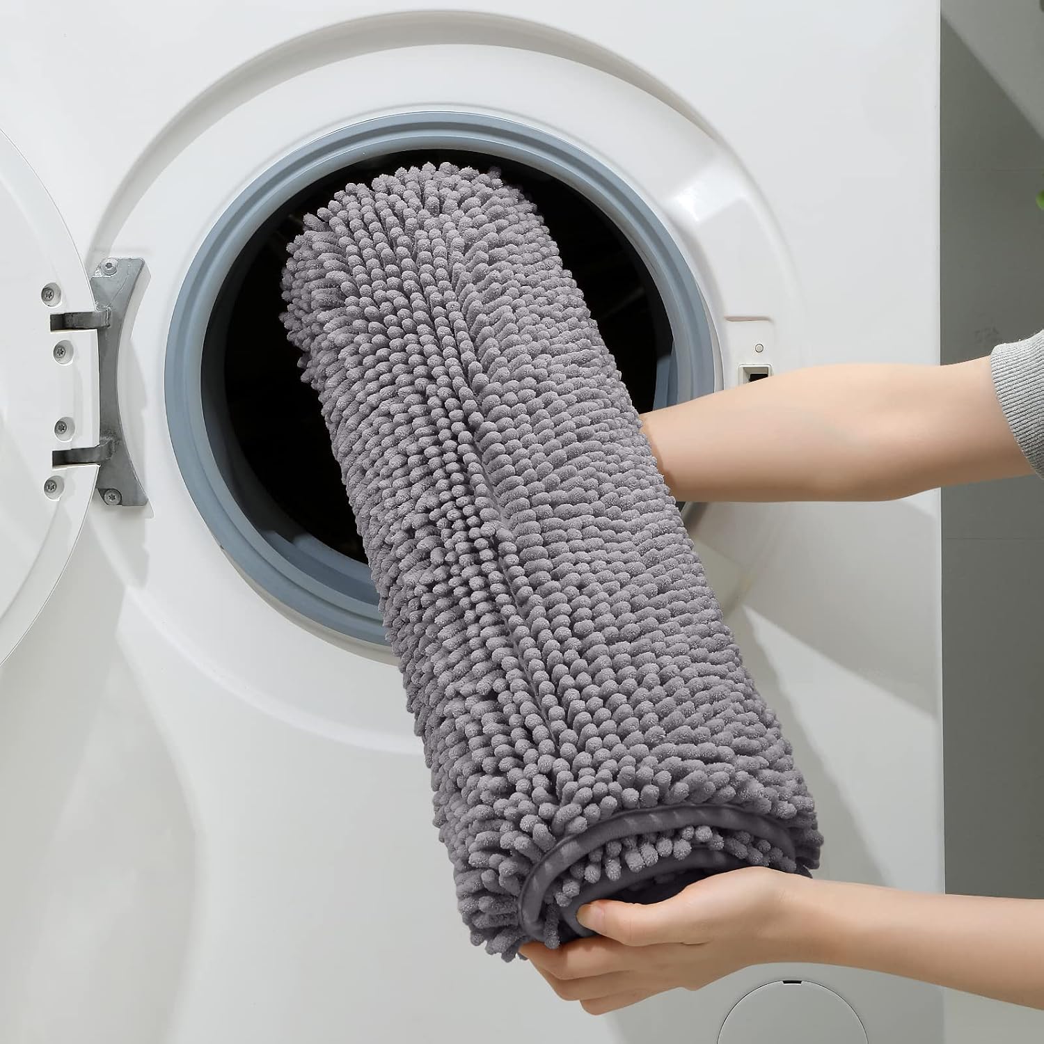3 Pieces Bathroom Rugs, Soft Thick Absorbent Chenille Bath Mats, Washable Non-Slip Floor Rugs for Shower & Bath, Grey
