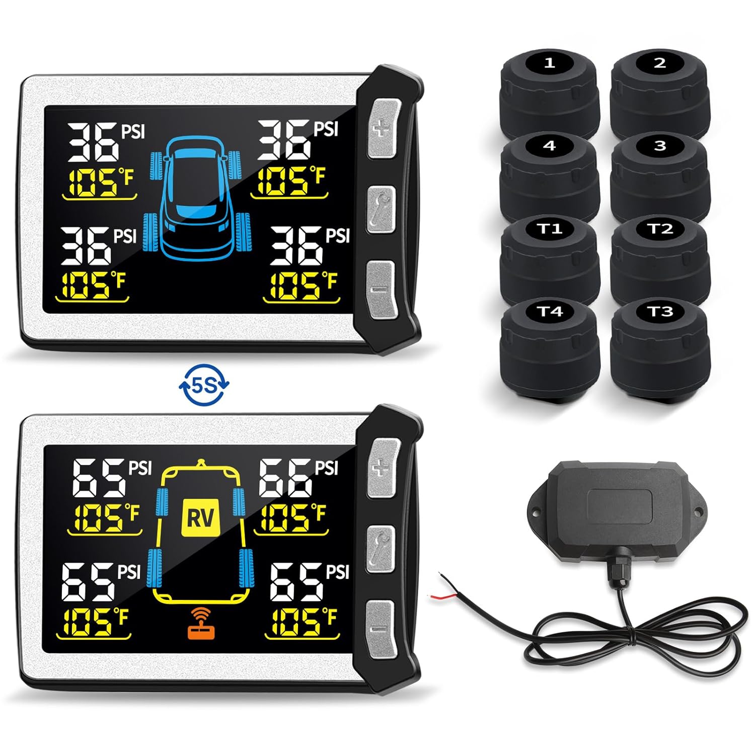 RV Tire Pressure Monitoring System, TPMS Sensors Set of 8 | Color LCD Display, Ideal for Travel Trailer/5th