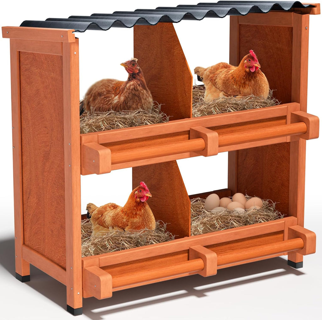 4-Compartment Chicken Nesting Boxes, Spacious for Large Breeds, Premium Pine Wood & Weather-Resistant PVC Sloped