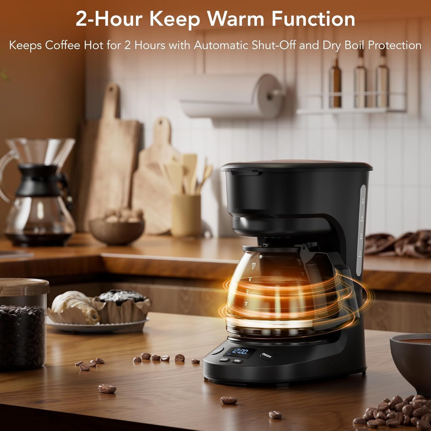 5 Cup Programmable Drip Coffee Maker, 24H Delay Brew, 2H Keep Warm & Auto Shut Off, Pause & Serve, Reusable Filter