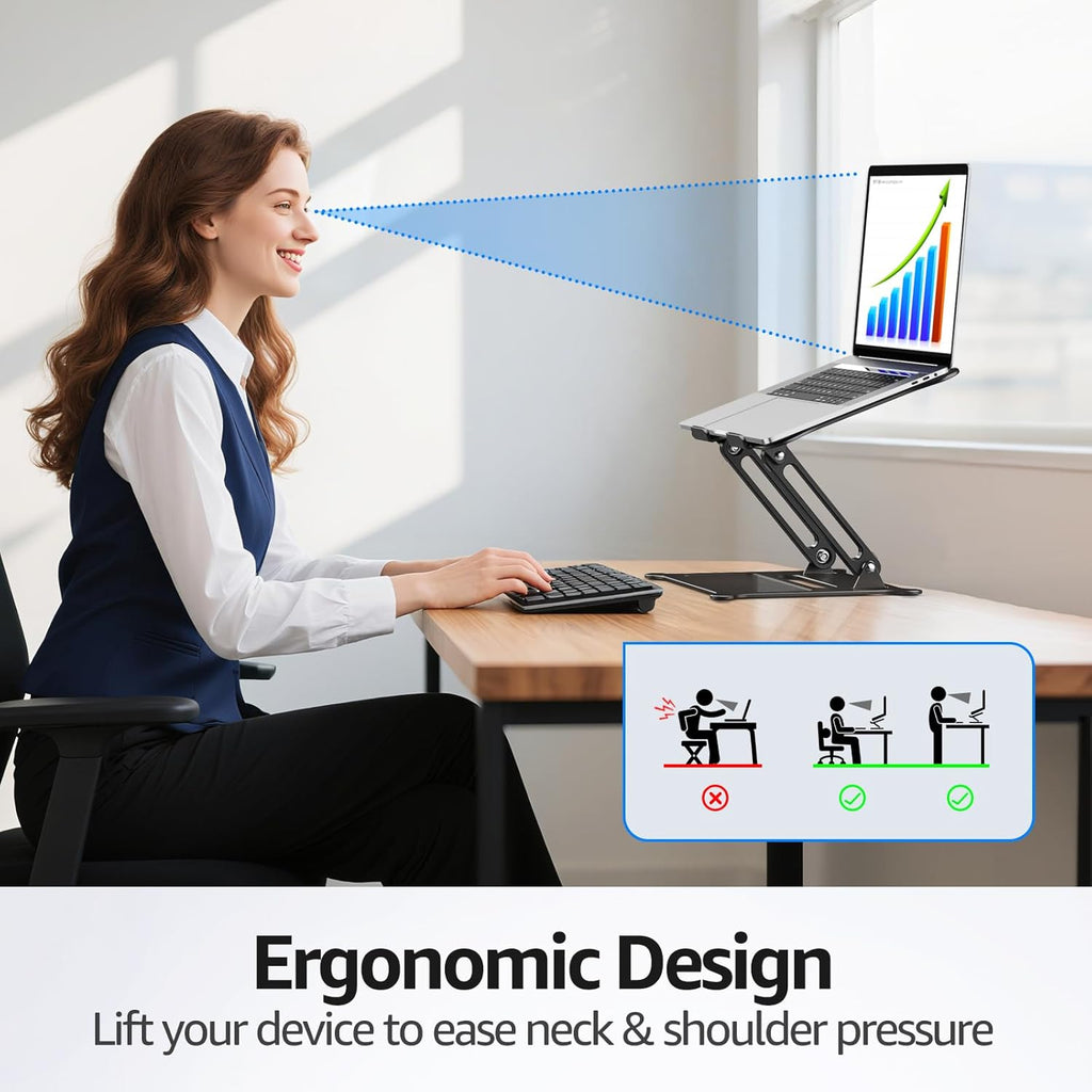Aluminum Laptop Stand, Portable Laptop Riser, Adjustable Laptop Stand for Desk Foldable, Ergonomic Computer Notebook