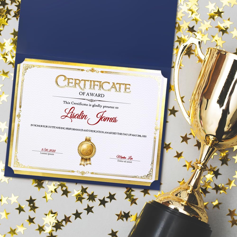 Award Certificate Papers, 50 Sheets Blank Gold Foil Certificate Border for Diploma, Participation Awards, Laser and