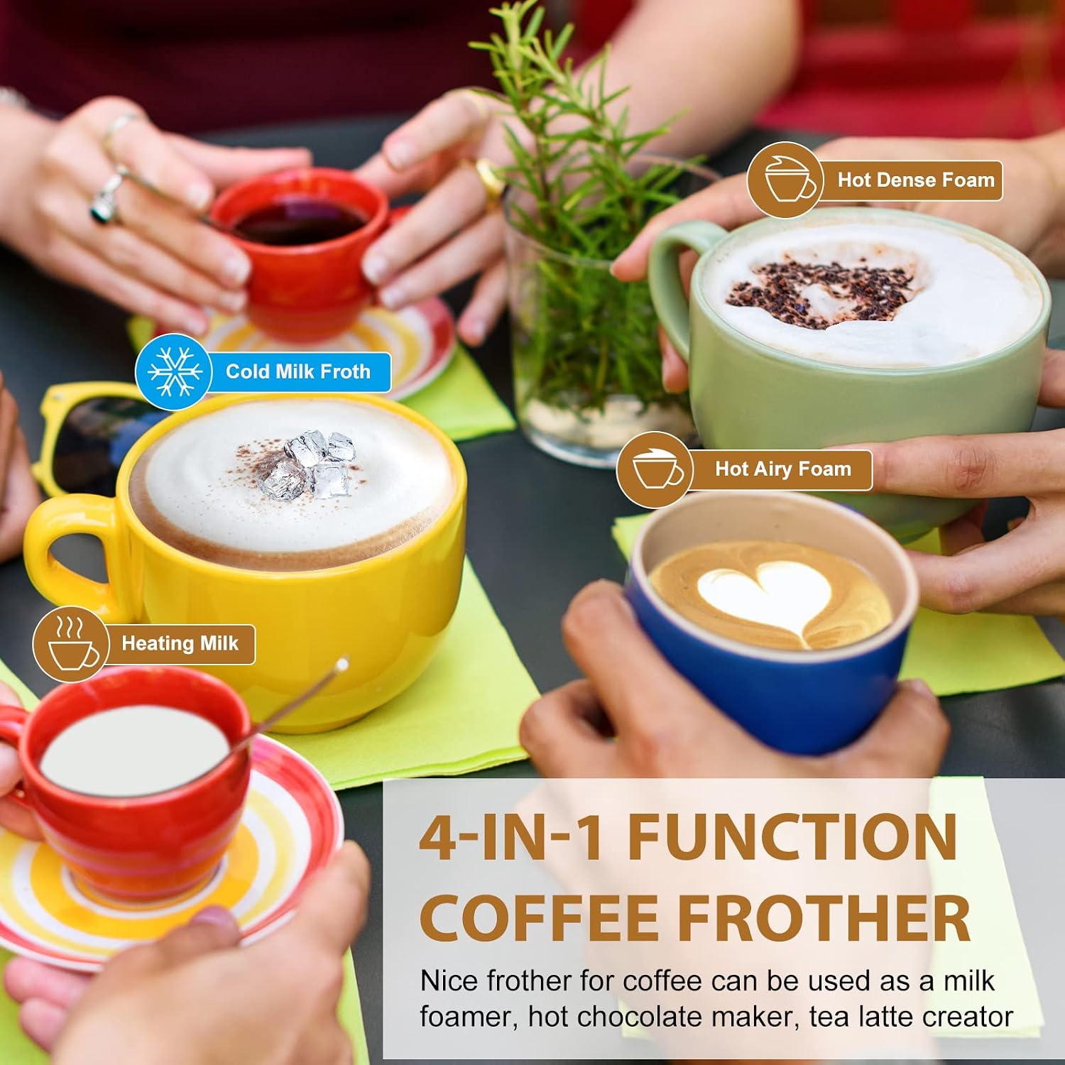 Milk Frother Electric, 4 IN 1 Warm and Cold Milk Steamer for Coffee Latte | Automatic Cold and Hot Foam, Stainless