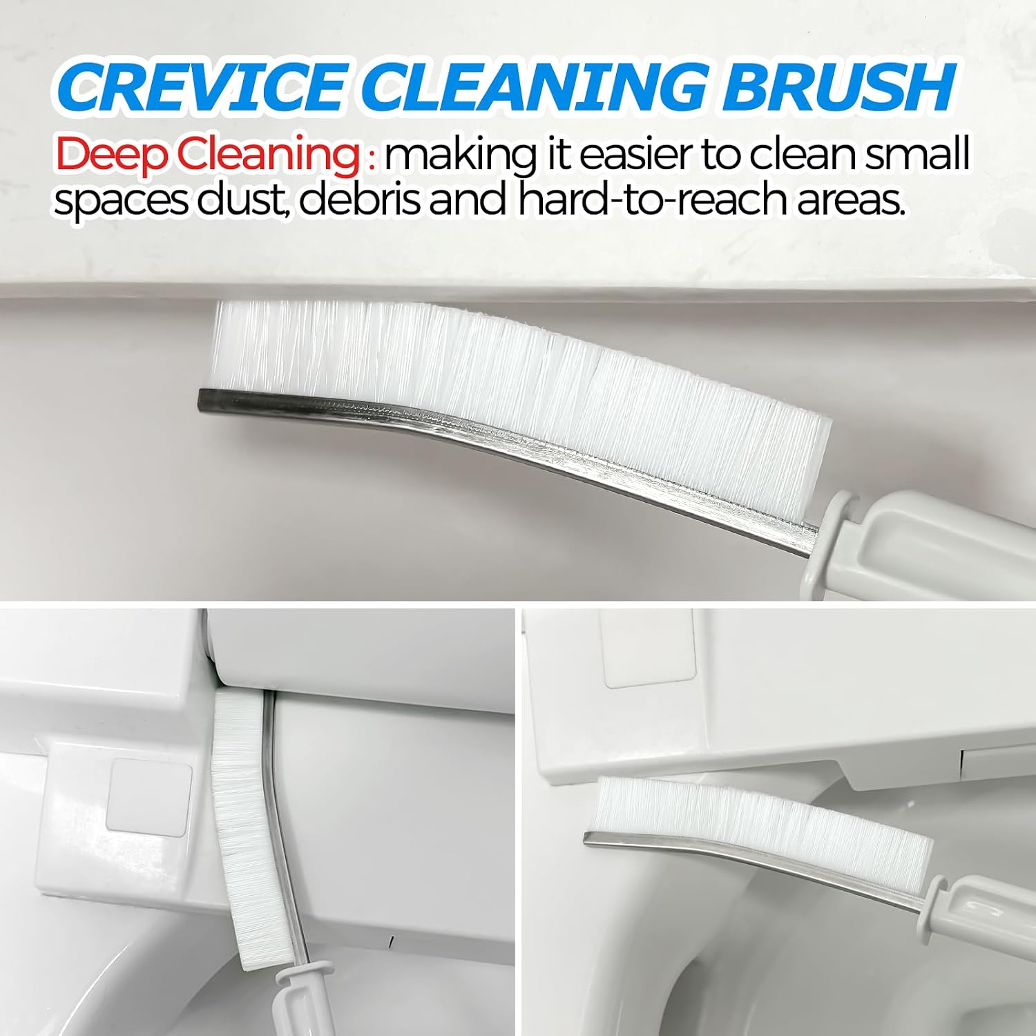 3IN1 Toilet Brush and Plunger Set with Holder Compact Cleaning Kit | White, long grip, suction cup, firm bristles