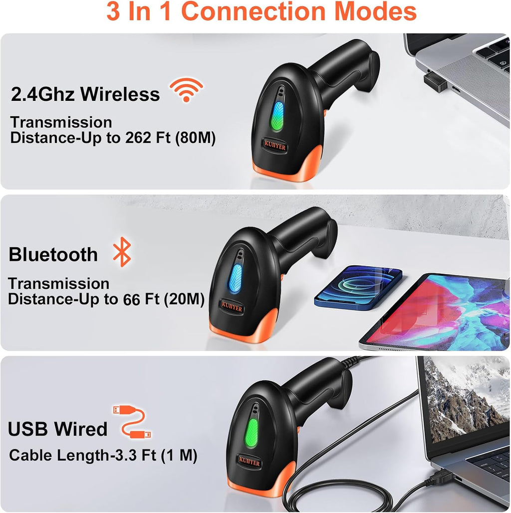 Bluetooth Barcode Scanner, 2D QR 1D Wireless Bar Code Reader | Handheld Barcode Scanners with Updated 800 X 600 Pixel